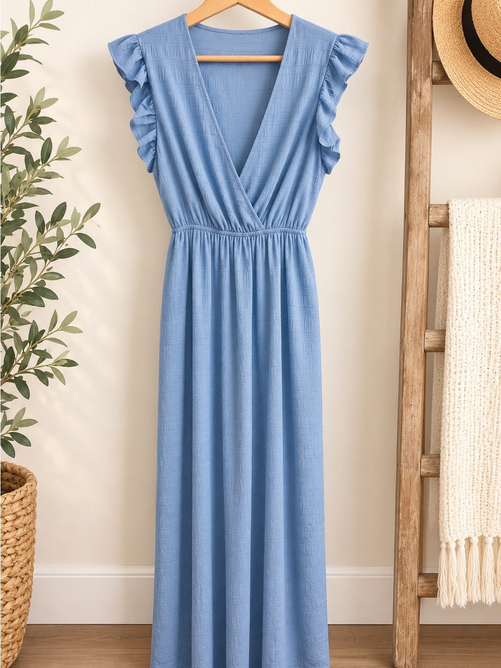 Sleeveless V-Neck Maxi Dress in Light Blue